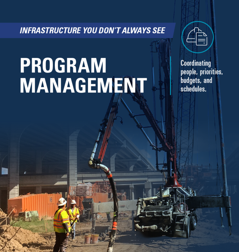 A graphic element showing a construction site with a large crane